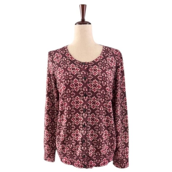 Talbots Sweaters - Talbots Womens Cardigan Sweater Burgundy Wine Paisley Print Metallic Gold L NWOT